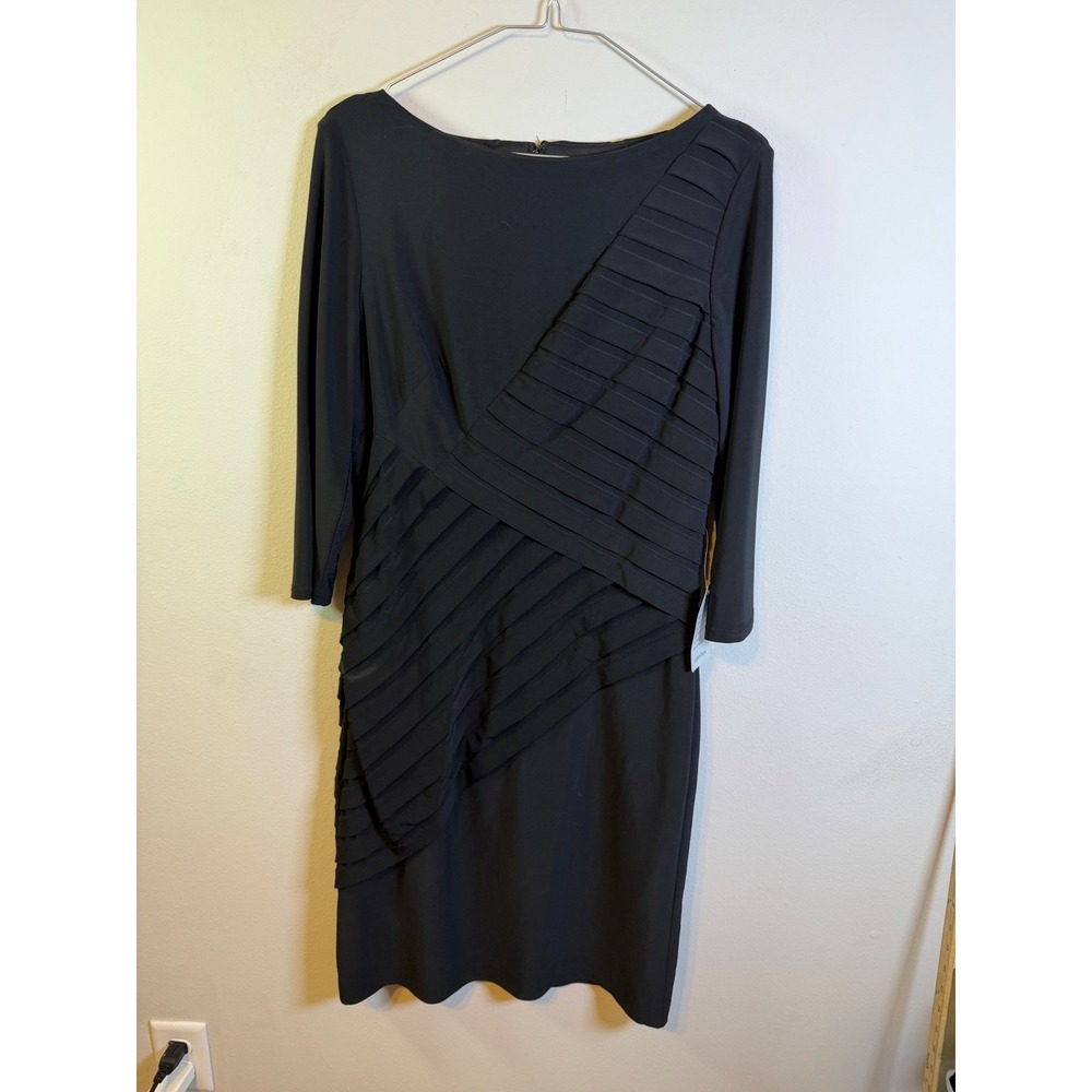 Adrianna Papell Womens Sheath Dress Asymmetrical Pleated Black 10